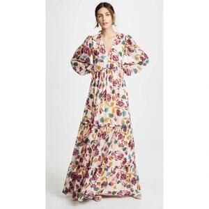 NWT Saloni Nina Tiered Floral Long-sleeve Maxi Dress Sz US10 Ivory #9M604